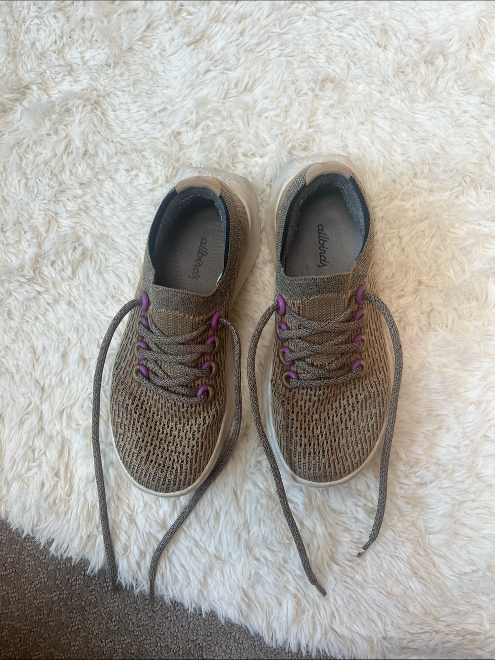 Allbirds Dasher NZ Women’s Tan Sneakers with Purple Eyelets